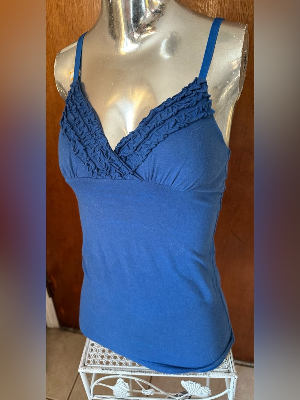 Vintage Ruffle Camisole Tank Top Blue Fairy Dainty Preppy Grunge Bralette Top M